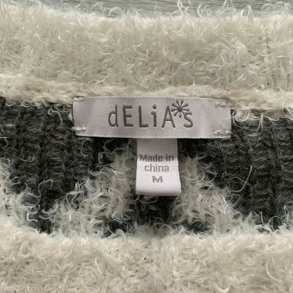 dELiAs Womens Gray Pullover Sweater Knit Medium Fair Isle Long Sleeve Crew Neck - Picture 3 of 9